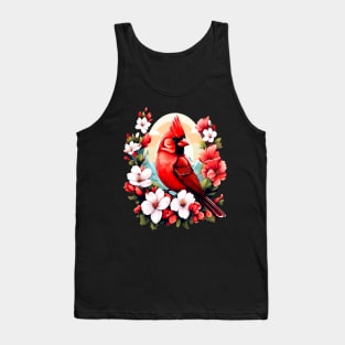 Cute Northern Cardinal Surrounded by Vibrant Spring Flowers Tank Top